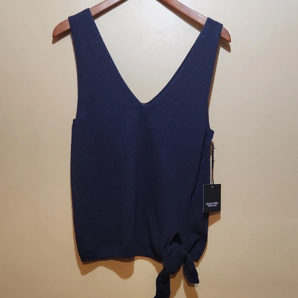 Simply Vera Vera Wang Navy V Neck Sleeveless Tank Top Size M - Picture 1 of 4
